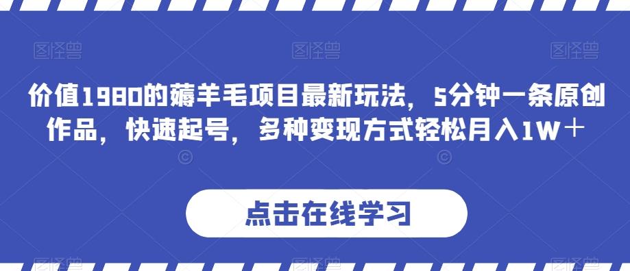 价值1980的薅羊毛项目最新玩法，5分钟一条原创作品，快速起号，多种变现方式轻松月入1W＋【揭秘】-跃知万川