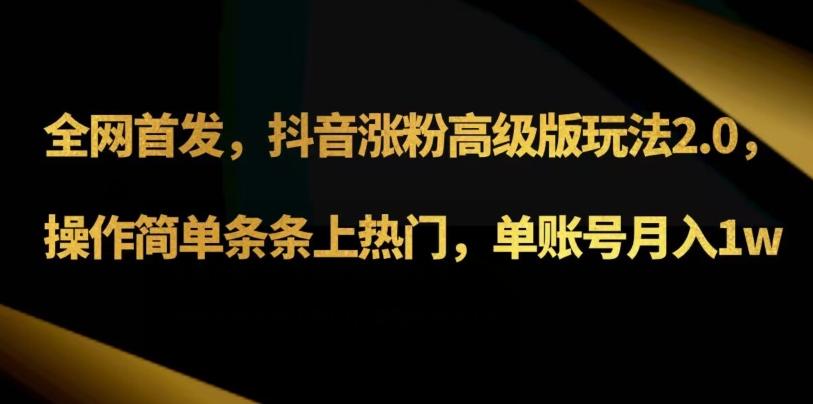 抖音涨粉高级版玩法3.0，操作简单条条上热门，单账号月入1w可批量矩阵（附1500素材）-跃知万川