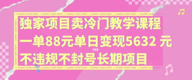 独家项目卖冷门教学课程一单88元单日变现5632元违规不封号长期项目【揭秘】-跃知万川