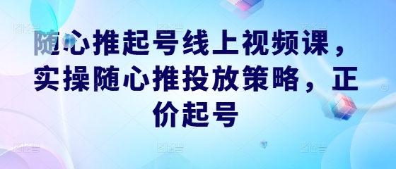 随心推起号线上视频课，实操随心推投放策略，正价起号-跃知万川