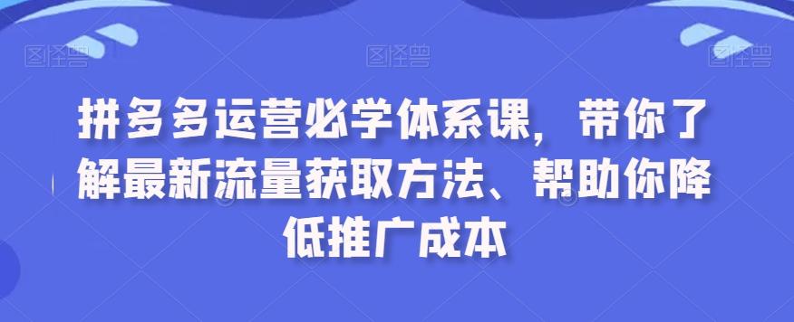 拼多多运营必学体系课，带你了解最新流量获取方法、帮助你降低推广成本-跃知万川