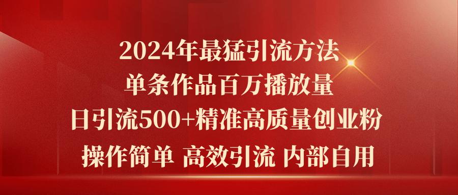 2024年最猛暴力引流方法，单条作品百万播放 单日引流500+高质量精准创业粉-跃知万川