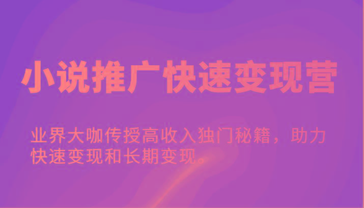 小说推广快速变现营-业界大咖传授高收入独门秘籍，助力快速变现和长期变现。-跃知万川