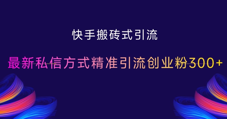 快手搬砖式引流，最新私信方式精准引流创业粉300+-跃知万川