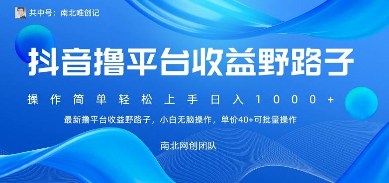 最新撸抖音平台收益野路子，操作简单，单价高，小白可无脑操作可日入1000+-跃知万川
