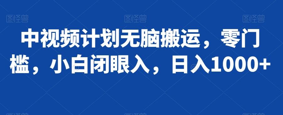 中视频计划无脑搬运，零门槛，小白闭眼入，日入1000+-跃知万川