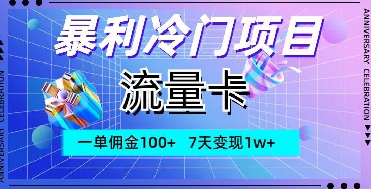 暴利冷门项目，流量卡，一单佣金100+，7天变现1w+-跃知万川