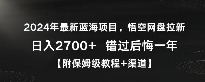 2024年最新蓝海项目，悟空网盘拉新，日入2700+错过后悔一年【附保姆级教程+渠道】【揭秘】-跃知万川