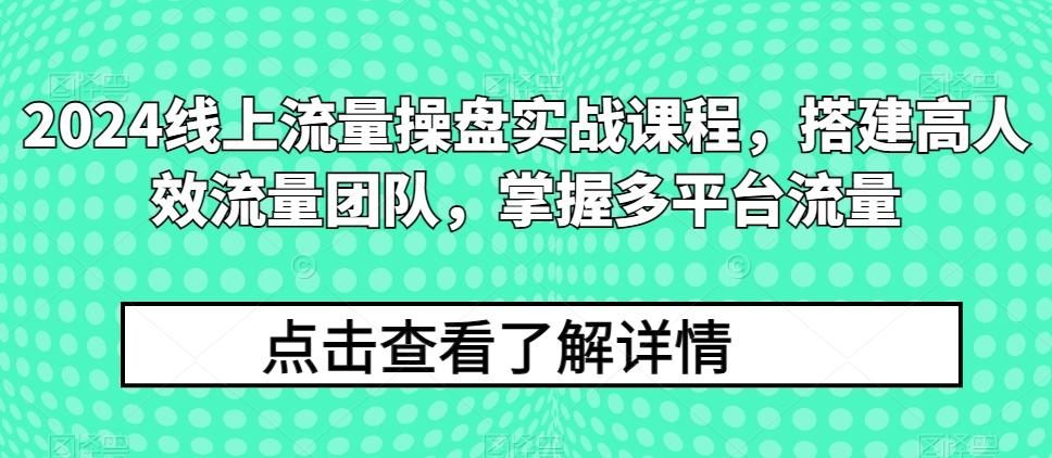 2024线上流量操盘实战课程，搭建高人效流量团队，掌握多平台流量-跃知万川