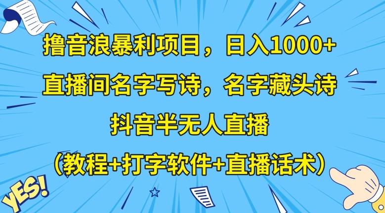 撸音浪暴利项目，日入1000+，直播间名字写诗，名字藏头诗，抖音半无人直播（教程+打字软件+直播话术）【揭秘】-跃知万川
