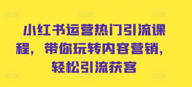 小红书运营热门引流课程，带你玩转内容营销，轻松引流获客-跃知万川