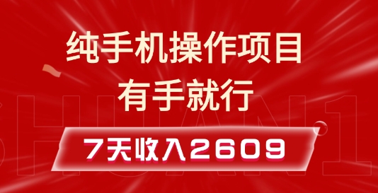 纯手机操作的小项目，有手就能做，7天收入2609+实操教程【揭秘】-跃知万川