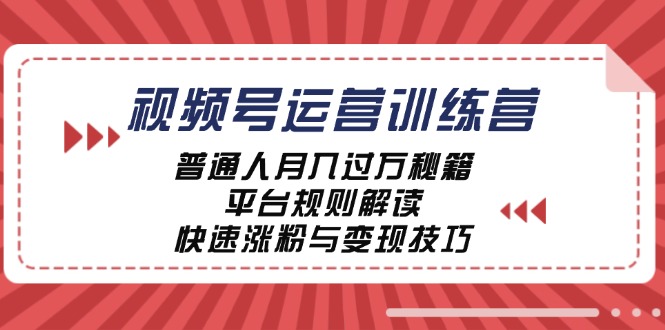 视频号运营训练营：普通人月入过万秘籍，平台规则解读，快速涨粉与变现-跃知万川