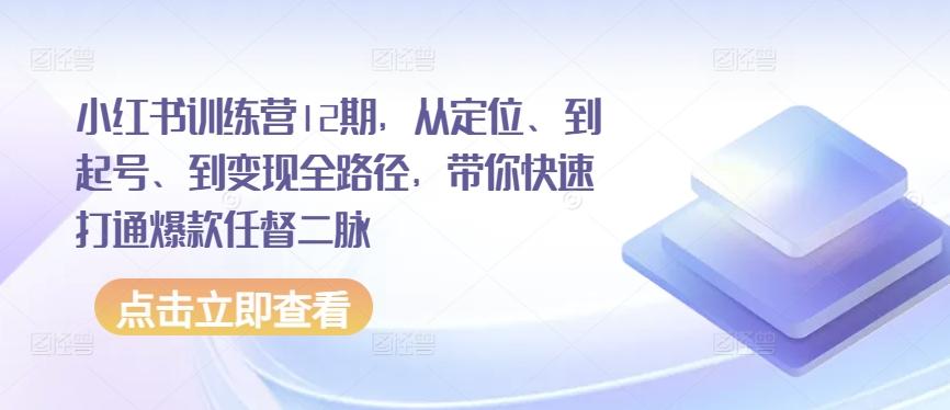 小红书训练营12期，从定位、到起号、到变现全路径，带你快速打通爆款任督二脉-跃知万川