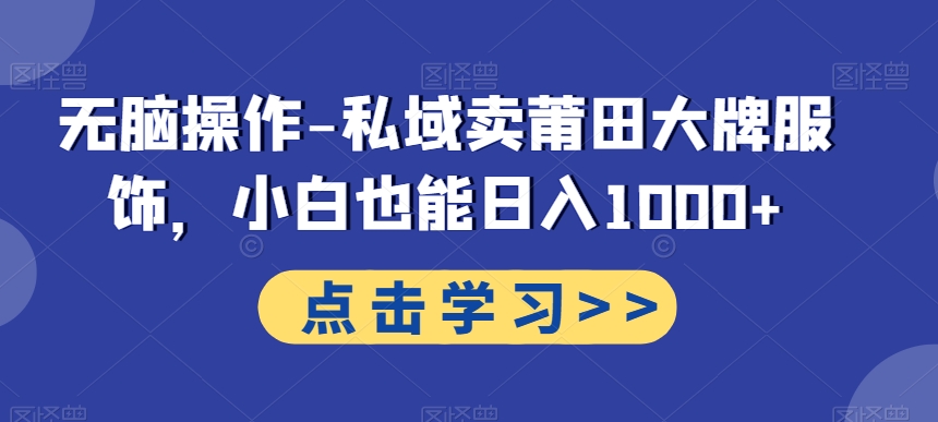 无脑操作-私域卖莆田大牌服饰，小白也能日入1000+-跃知万川