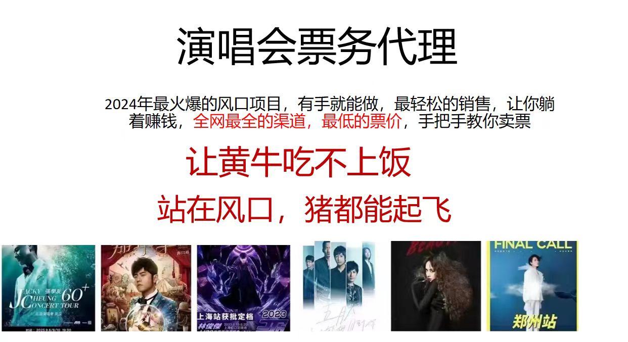 2024演唱会低价票务代理，全网最低的票价，手把手教你卖票，日入2000+-跃知万川
