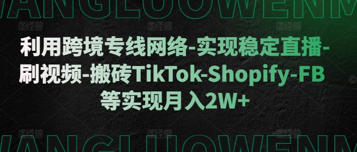 利用跨境专线网络-实现稳定直播-刷视频-搬砖TikTok-Shopify-FB等实现月入2W+【揭秘】-跃知万川