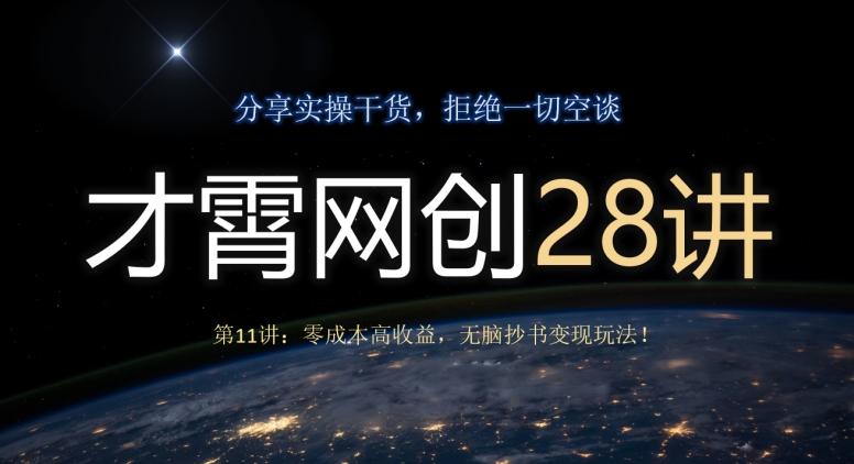 才霄网创28讲第11讲：零成本高收益，无脑抄书变现玩法！-跃知万川