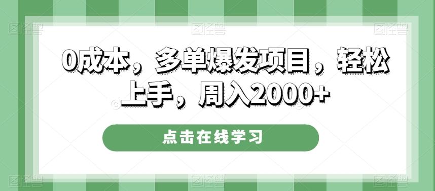 0成本，多单爆发项目，轻松上手，周入2000+-跃知万川