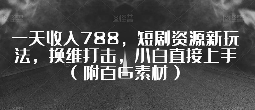 一天收入788，短剧资源新玩法，换维打击，小白直接上手（附百G素材）【揭秘】-跃知万川